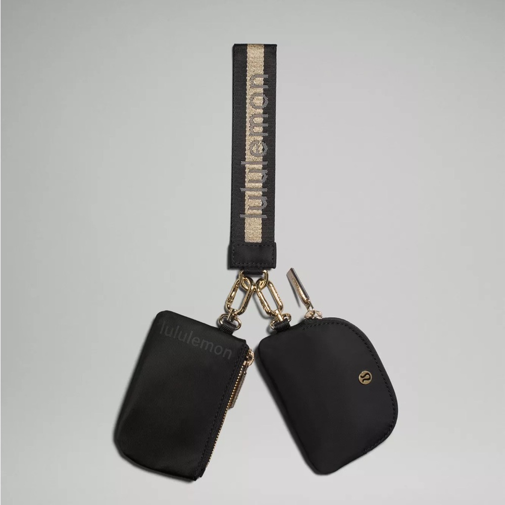 lululemon athletica black and gold dual pouch keychain wristlet